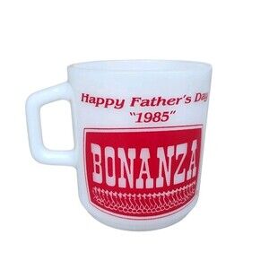 Bonanza Milk Glass Mug Happy Father's Day 1985 Oven Proof By Galaxy 80s